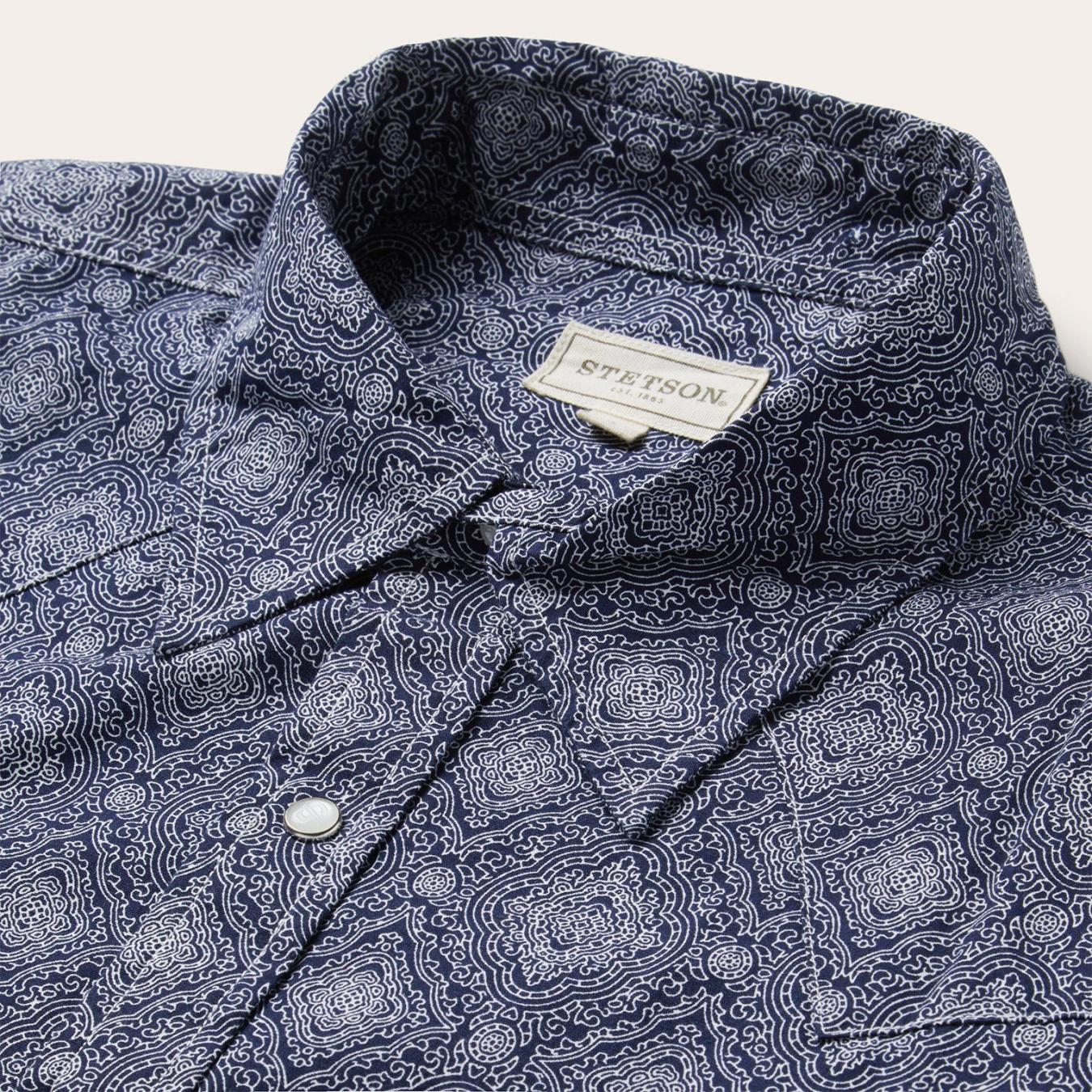 Men Western Shirts | Stetson Blue Medallion Print Western Shirt Blue