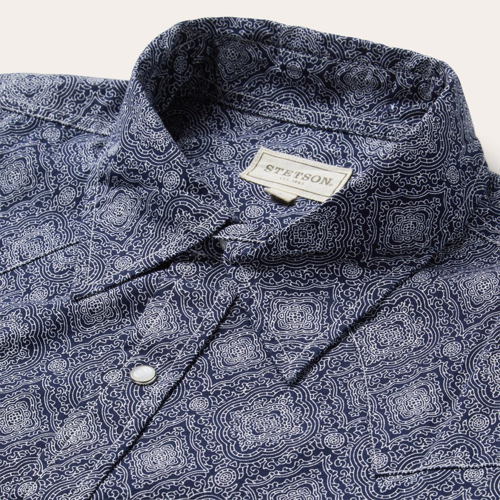 Men Western Shirts | Stetson Blue Medallion Print Western Shirt Blue