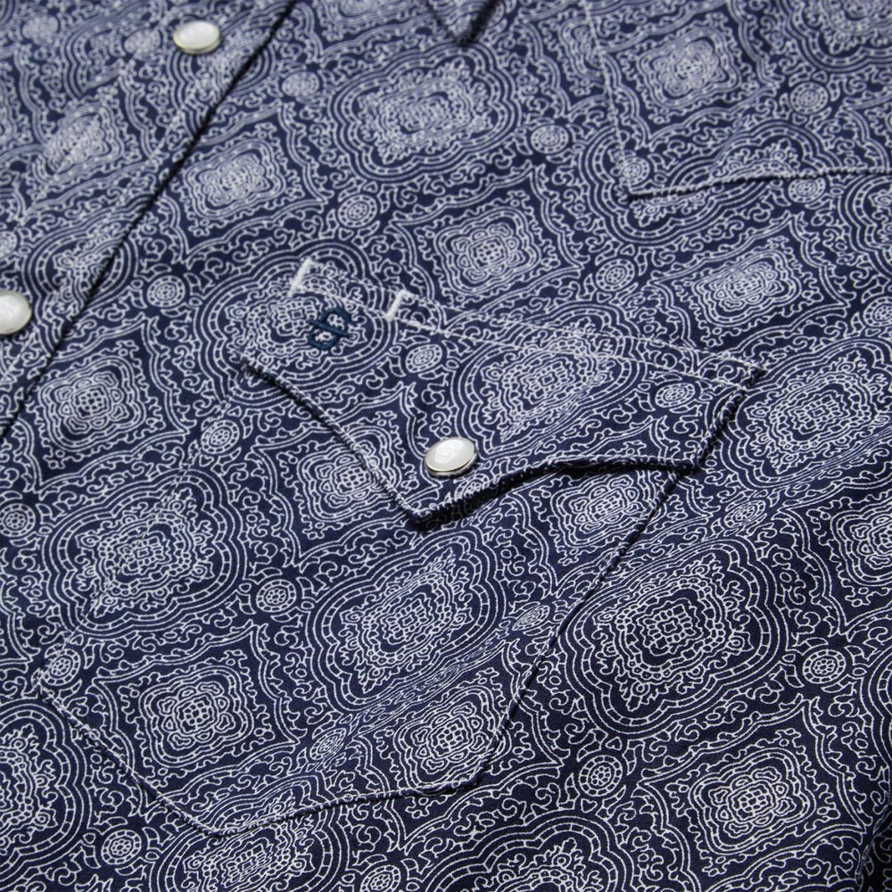 Men Western Shirts | Stetson Blue Medallion Print Western Shirt Blue