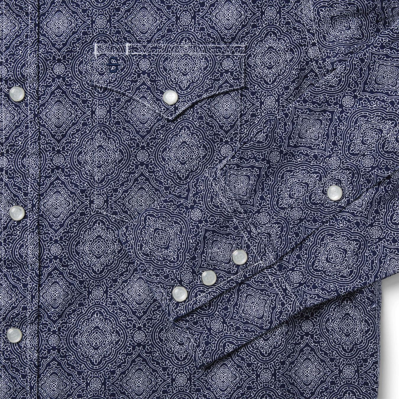 Men Western Shirts | Stetson Blue Medallion Print Western Shirt Blue