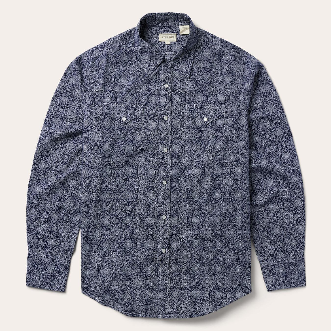 Men Western Shirts | Stetson Blue Medallion Print Western Shirt Blue