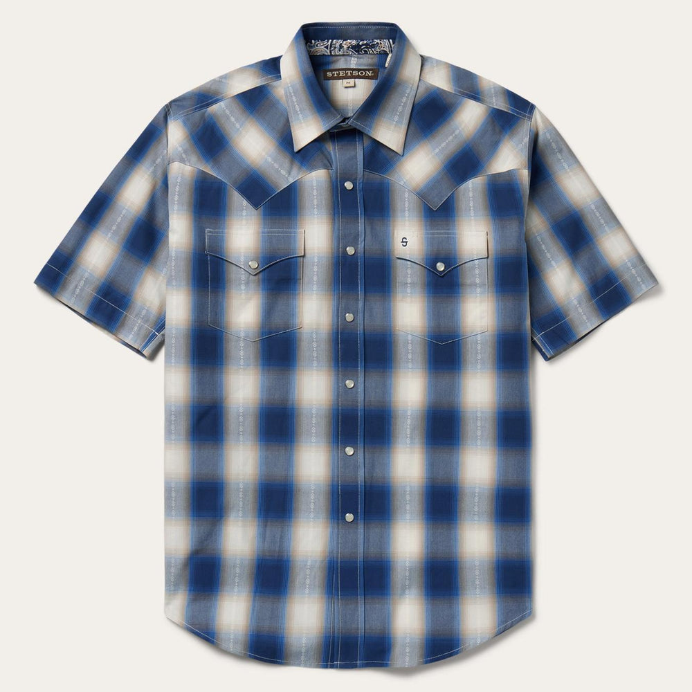 Men Western Shirts | Stetson Blue Ombre Plaid Short Sleeve Western Shirt Blue