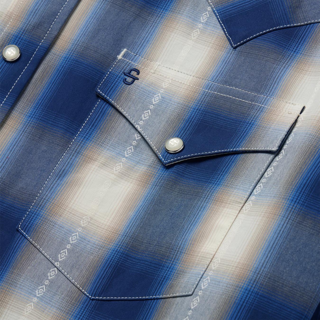 Men Western Shirts | Stetson Blue Ombre Plaid Western Shirt Blue