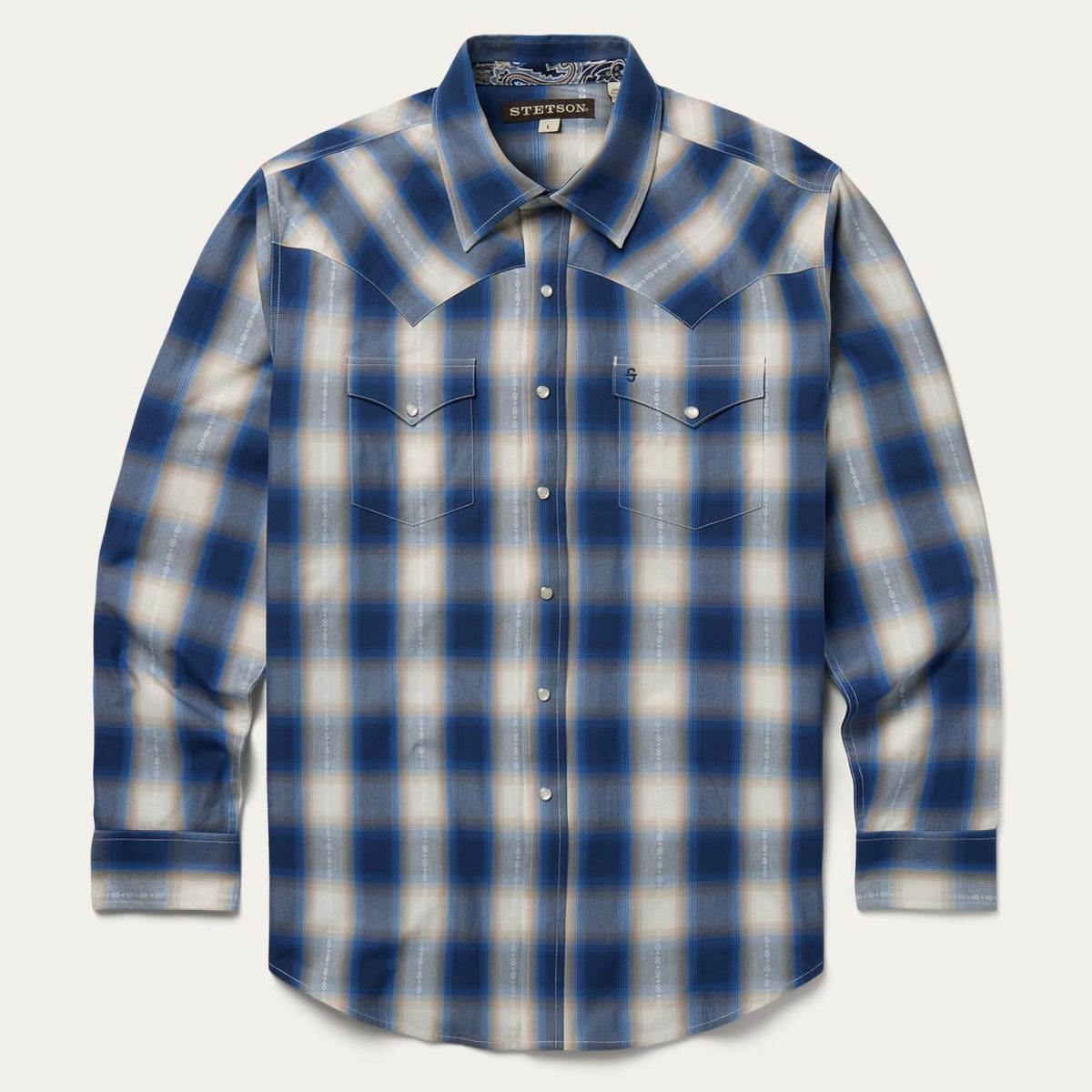 Men Western Shirts | Stetson Blue Ombre Plaid Western Shirt Blue