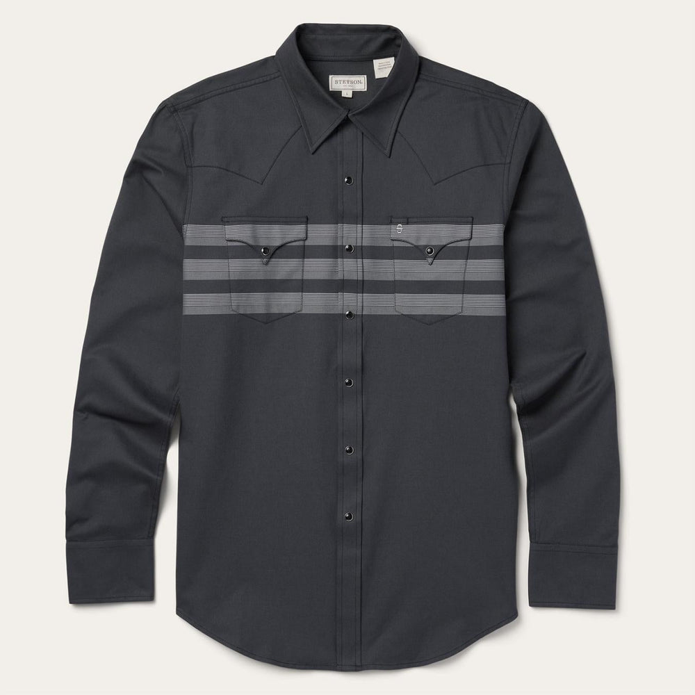 Men Western Shirts | Stetson Border Stripe Twill Western Shirt Black