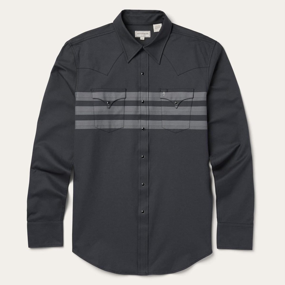 Men Western Shirts | Stetson Border Stripe Twill Western Shirt Black
