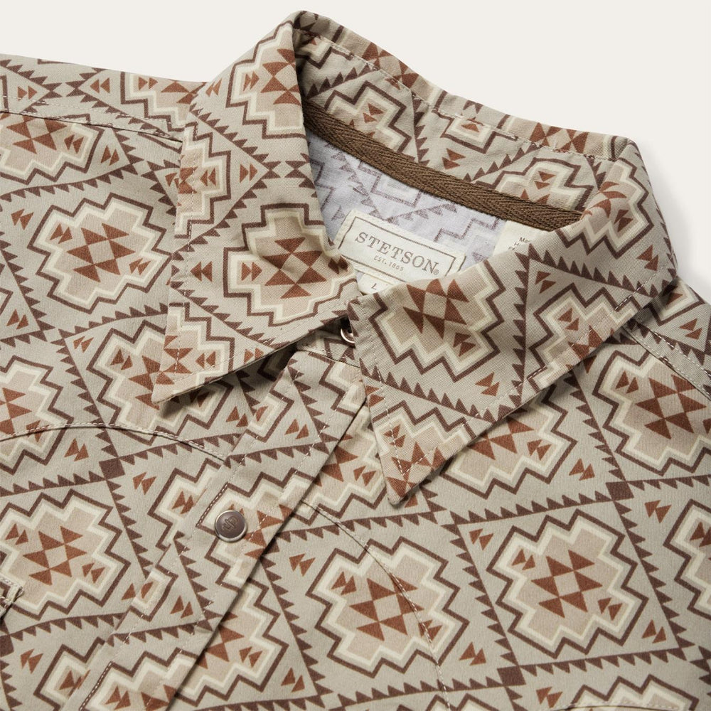 Men Western Shirts | Stetson Brown Aztec Poplin Western Shirt Brown