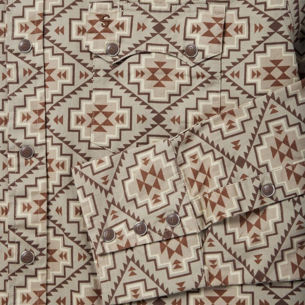 Men Western Shirts | Stetson Brown Aztec Poplin Western Shirt Brown