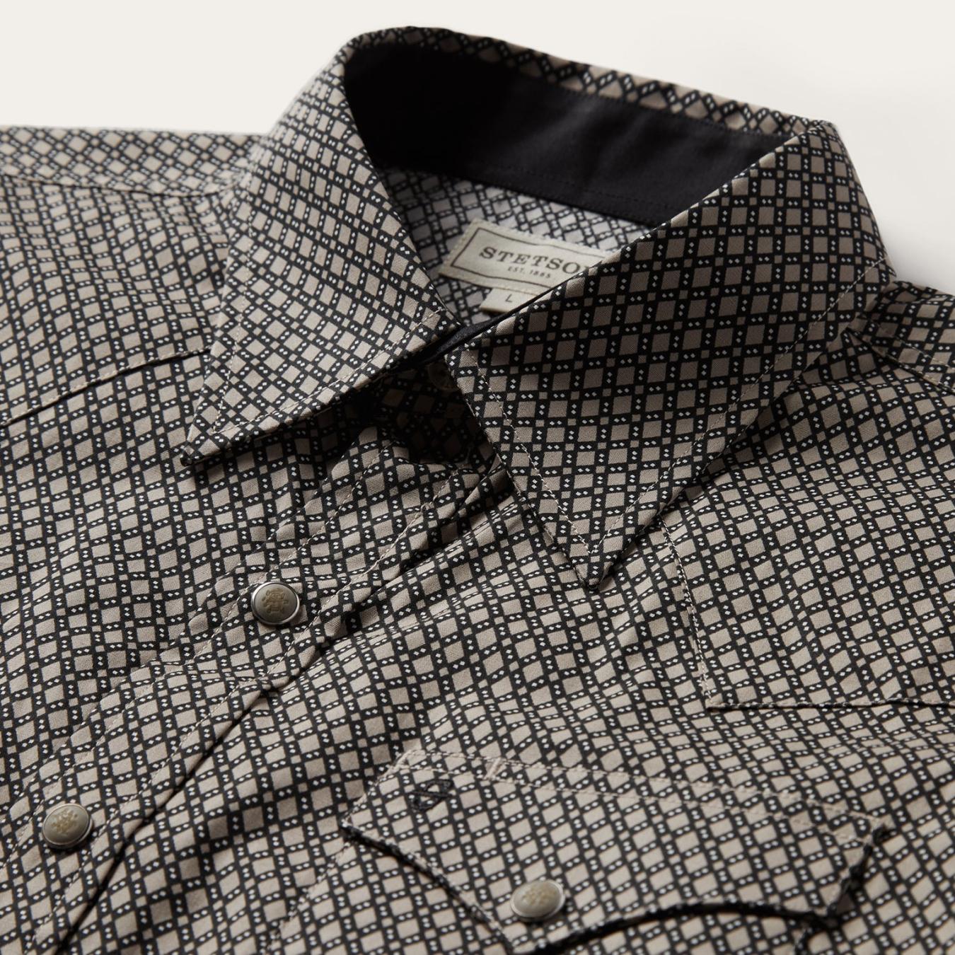 Men Western Shirts | Stetson Brown Diamond Print Western Shirt Brown