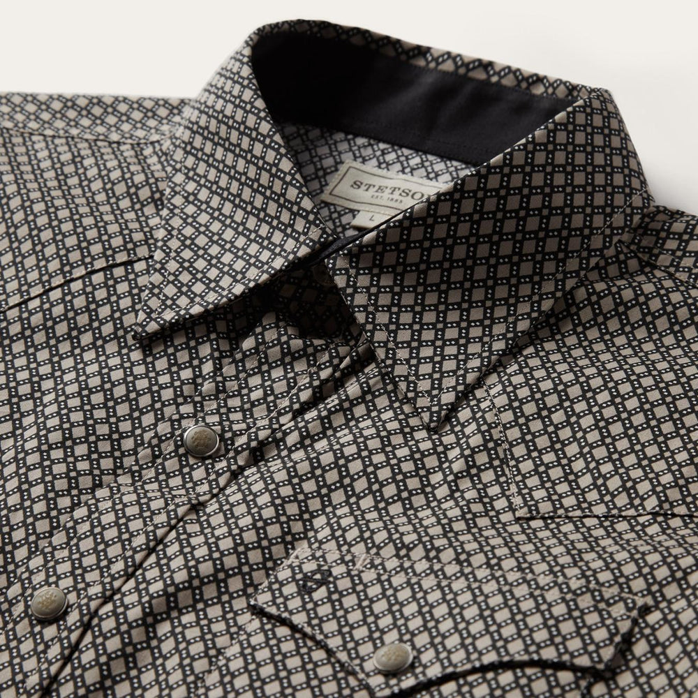 Men Western Shirts | Stetson Brown Diamond Print Western Shirt Brown