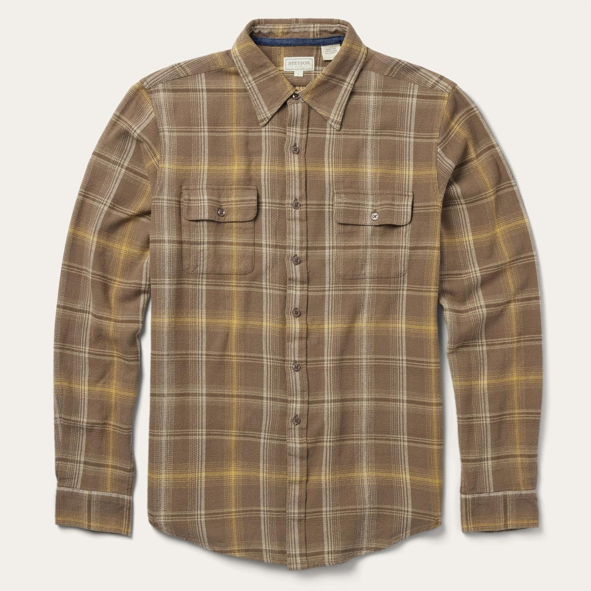 Men Western Shirts | Stetson Brown Flannel Button-Front Shirt Brown