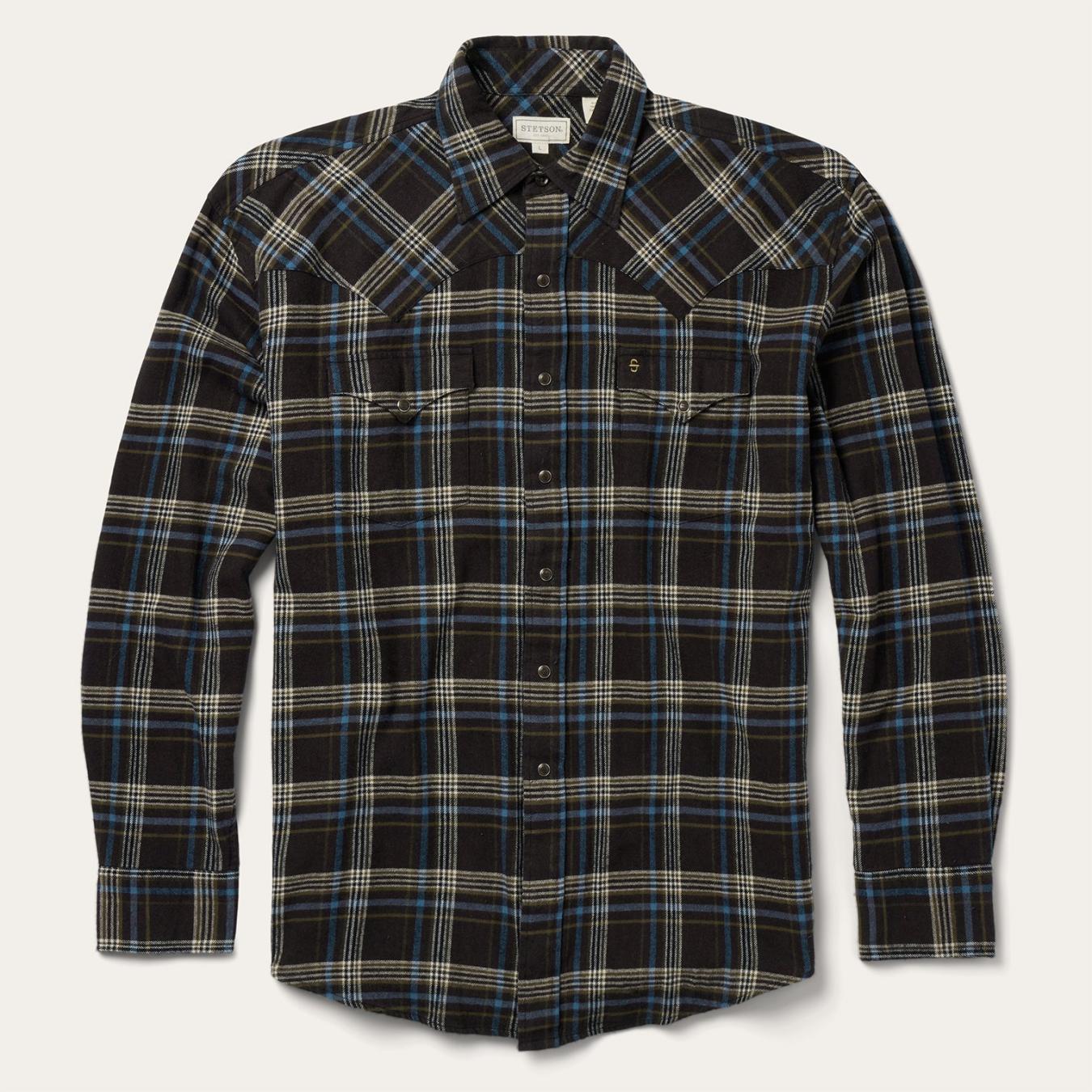 Men Western Shirts | Stetson Brown Plaid Flannel Western Shirt Brown