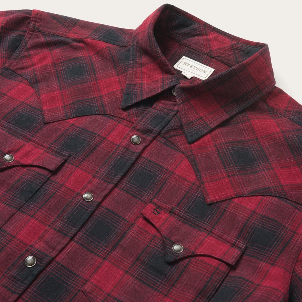 Men Western Shirts | Stetson Brushed Twill Plaid Shirt Black
