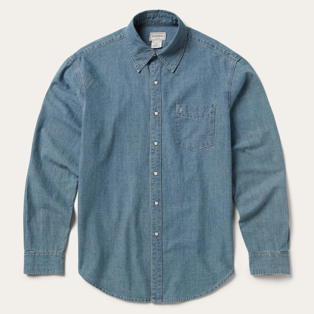 Men Western Shirts | Stetson Chambray Denim Shirt Blue