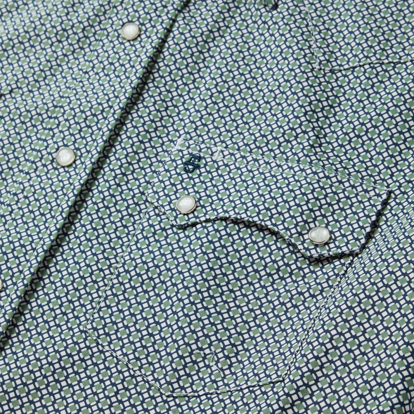 Men Western Shirts | Stetson Circle Diamond Print Short Sleeve Western Shirt Green