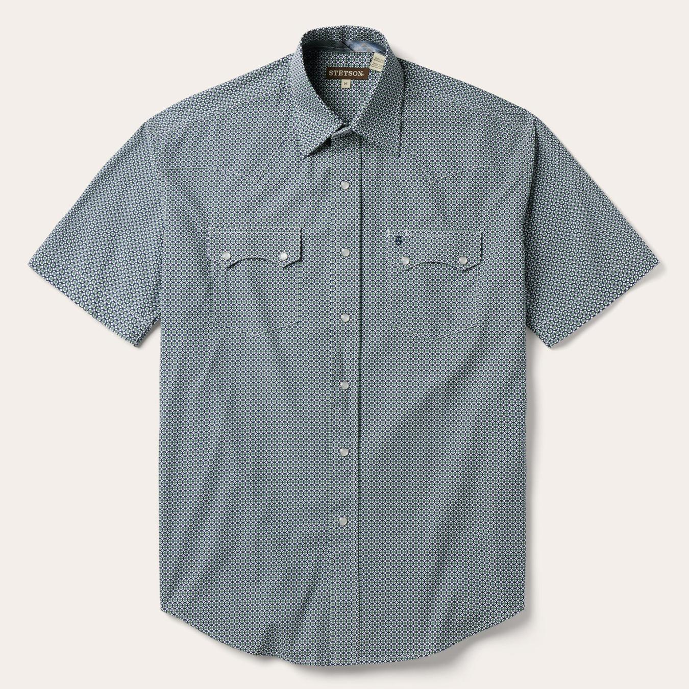 Men Western Shirts | Stetson Circle Diamond Print Short Sleeve Western Shirt Green