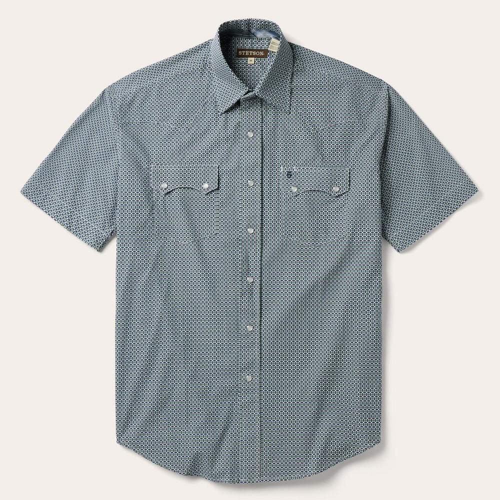 Men Western Shirts | Stetson Circle Diamond Print Short Sleeve Western Shirt Green