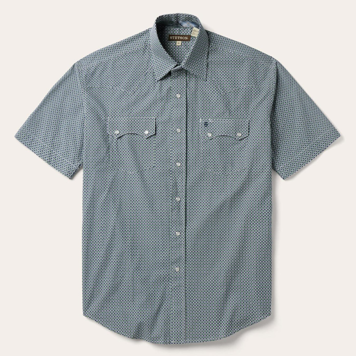 Men Western Shirts | Stetson Circle Diamond Print Short Sleeve Western Shirt Green