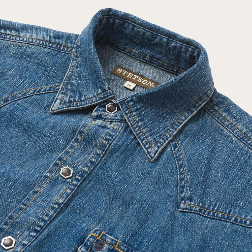 Men Western Shirts | Stetson Classic Denim Shirt Blue