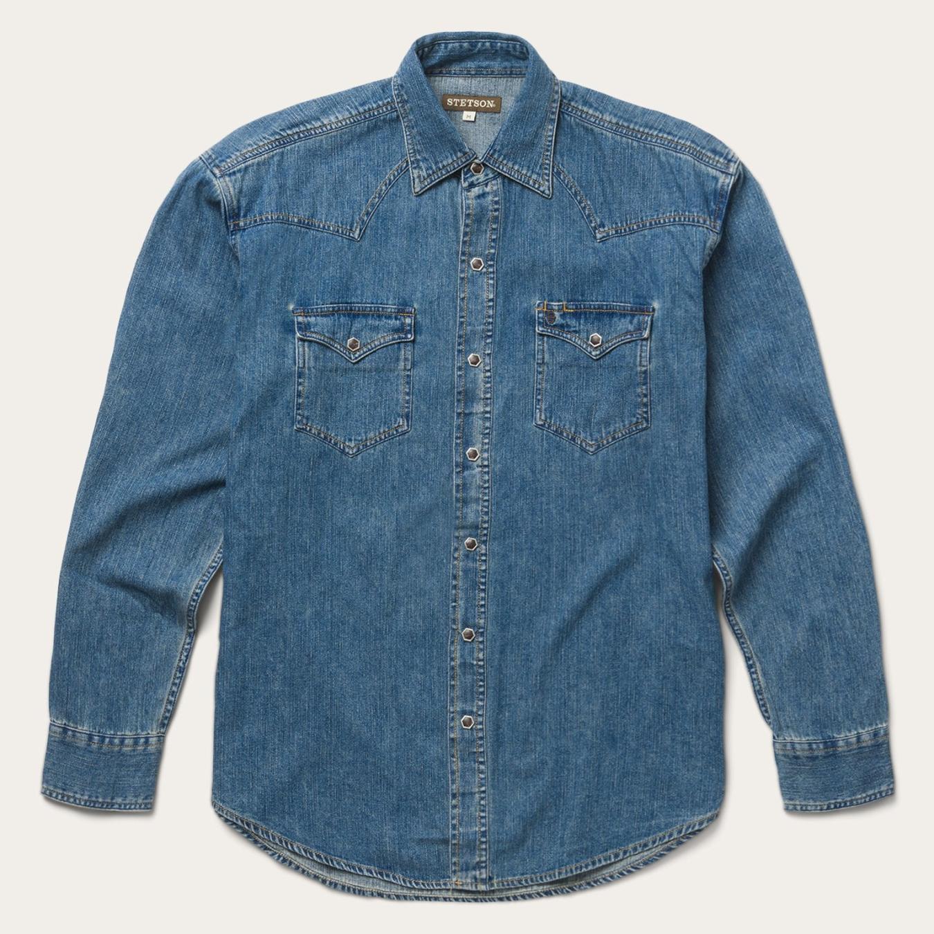 Men Western Shirts | Stetson Classic Denim Shirt Blue