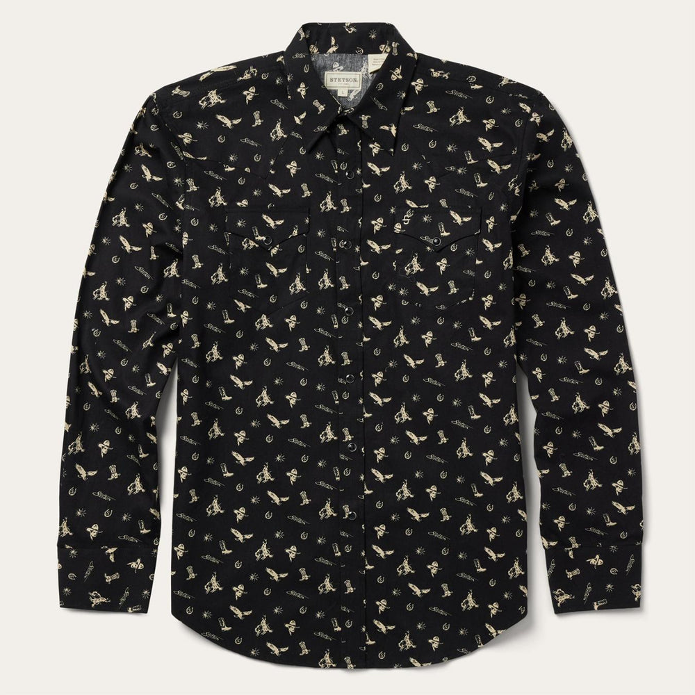 Men Western Shirts | Stetson Conversation Print Western Shirt Black