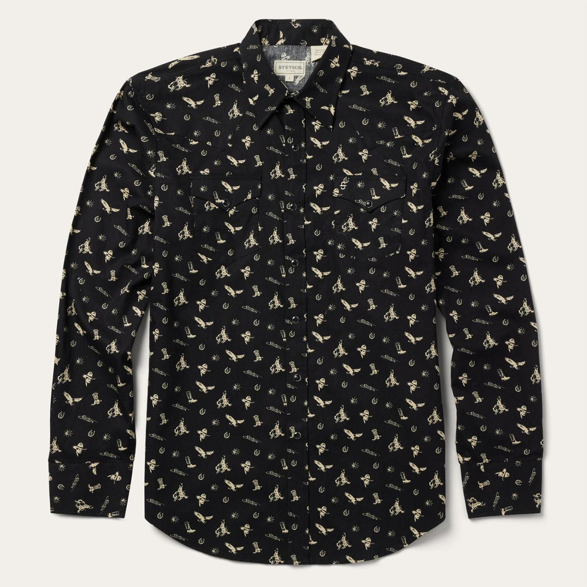Men Western Shirts | Stetson Conversation Print Western Shirt Black