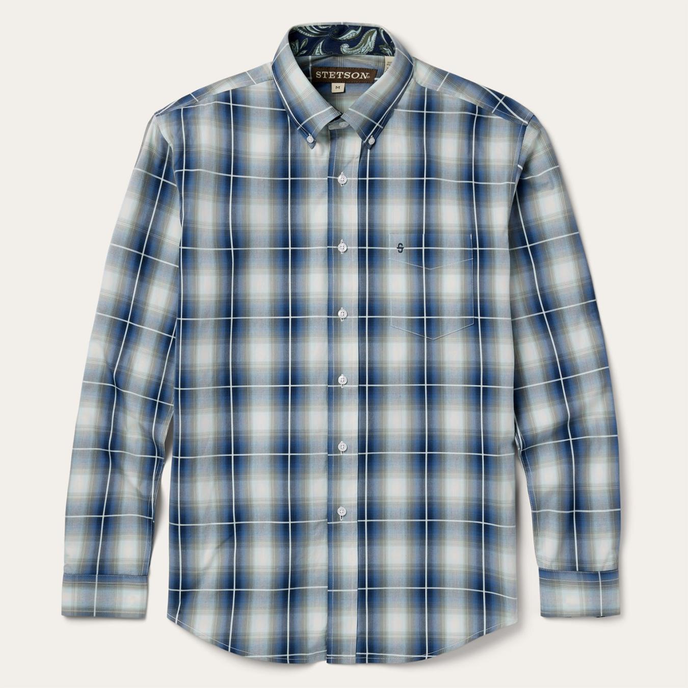 Men Western Shirts | Stetson Crystal Plaid Button Down Shirt Blue