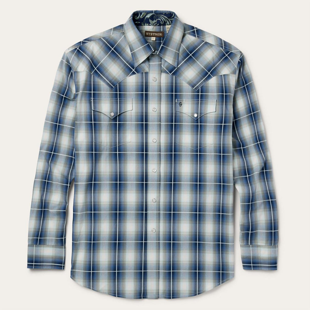 Men Western Shirts | Stetson Crystal Plaid Western Shirt Blue