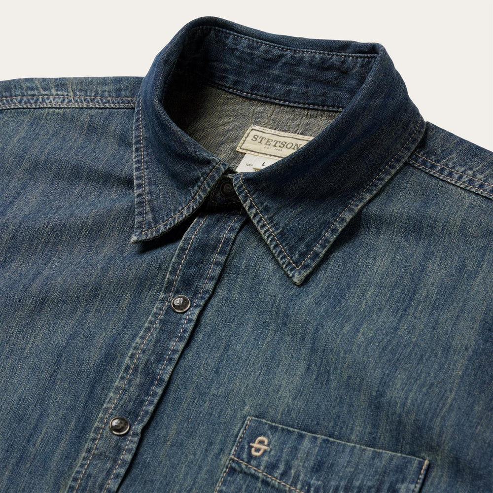 Men Western Shirts | Stetson Dark Denim Western Shirt Blue
