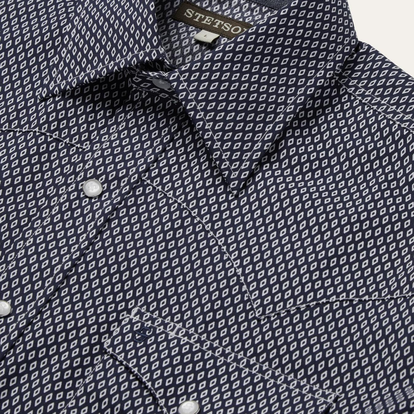 Men Western Shirts | Stetson Diamond Geo Western Shirt Blue