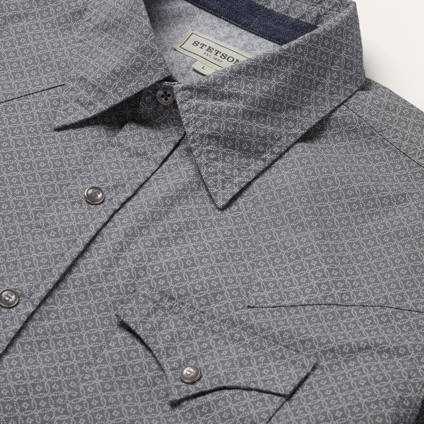 Men Western Shirts | Stetson Diamond Print Western Shirt Grey