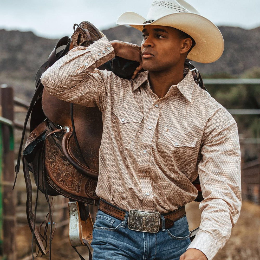Men Western Shirts | Stetson Diamond Print Western Shirt Orange