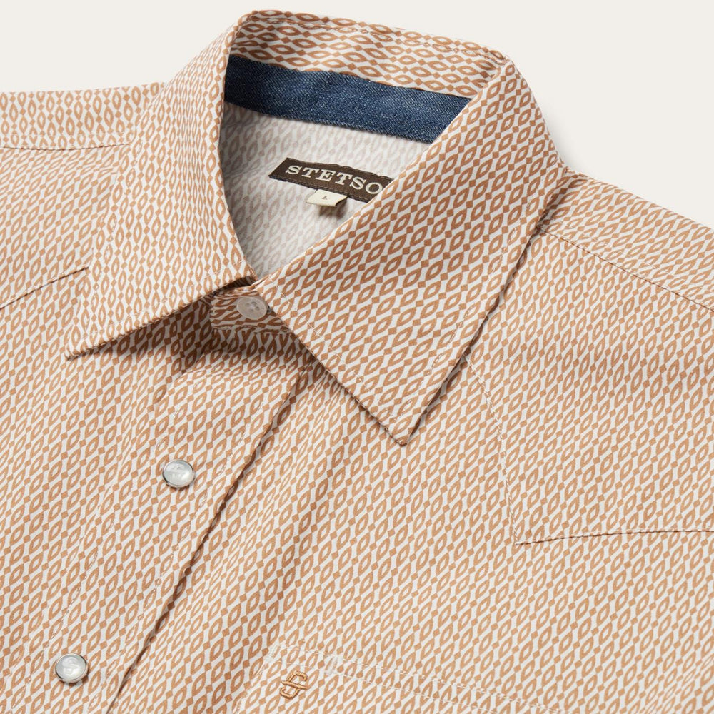 Men Western Shirts | Stetson Diamond Print Western Shirt Orange