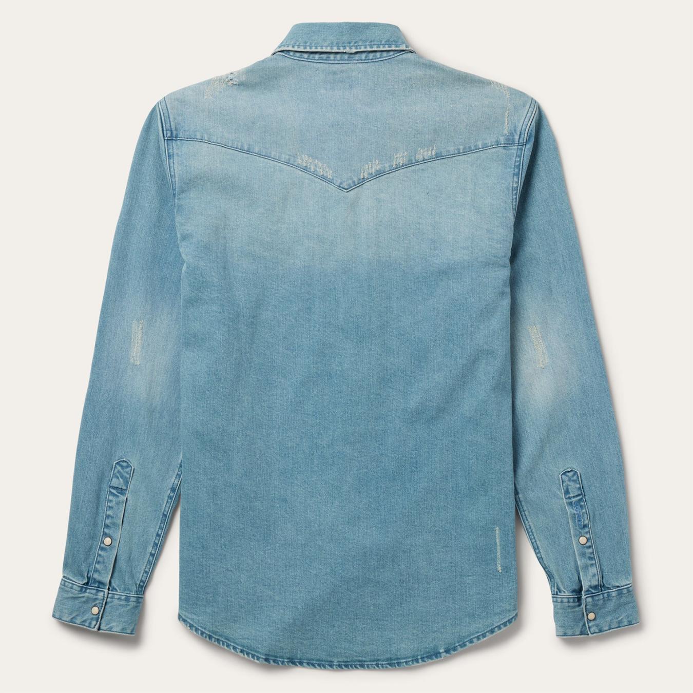 Men Western Shirts | Stetson Distressed Denim Western Shirt Blue