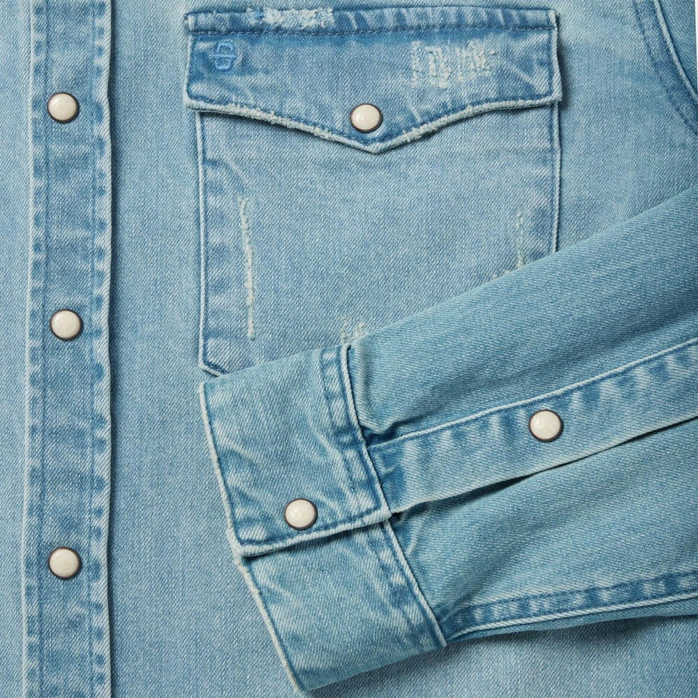 Men Western Shirts | Stetson Distressed Denim Western Shirt Blue