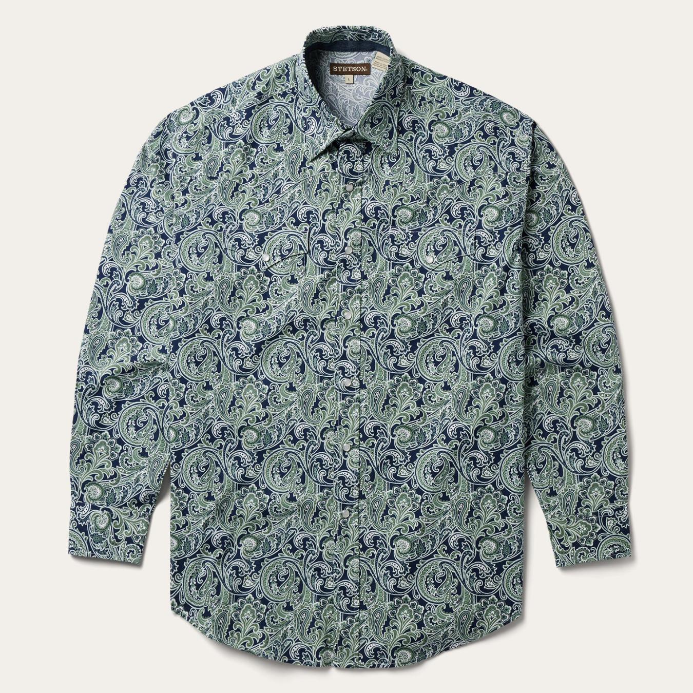 Men Western Shirts | Stetson Greenspring Paisley Print Western Shirt Blue