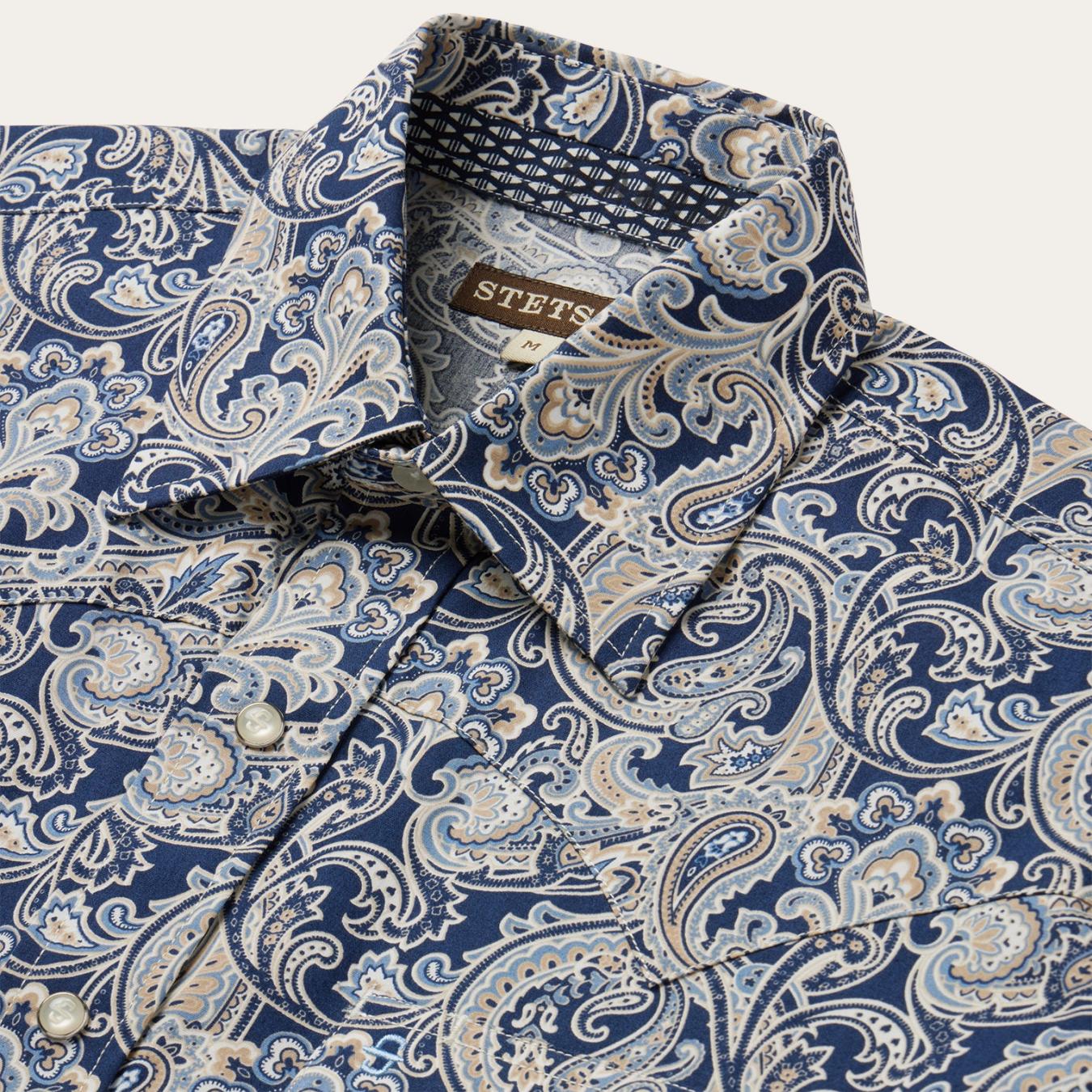 Men Western Shirts | Stetson Greenspring Paisley Short Sleeve Western Shirt Blue