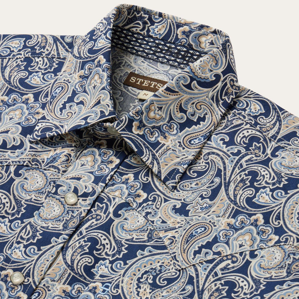 Men Western Shirts | Stetson Greenspring Paisley Short Sleeve Western Shirt Blue