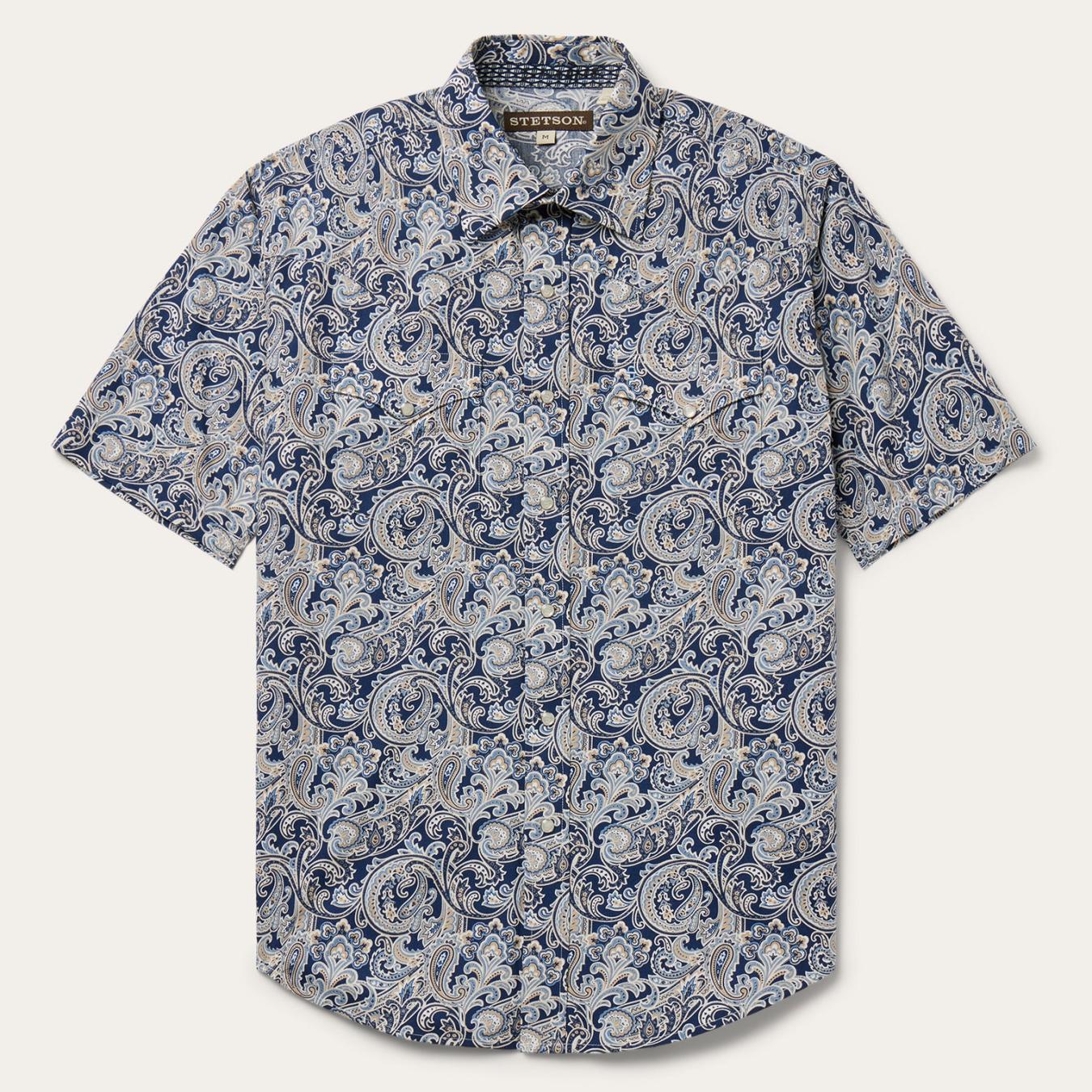 Men Western Shirts | Stetson Greenspring Paisley Short Sleeve Western Shirt Blue