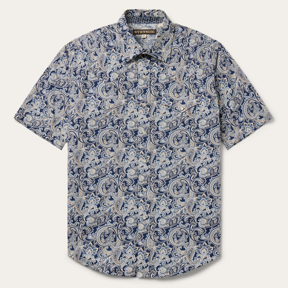 Men Western Shirts | Stetson Greenspring Paisley Short Sleeve Western Shirt Blue