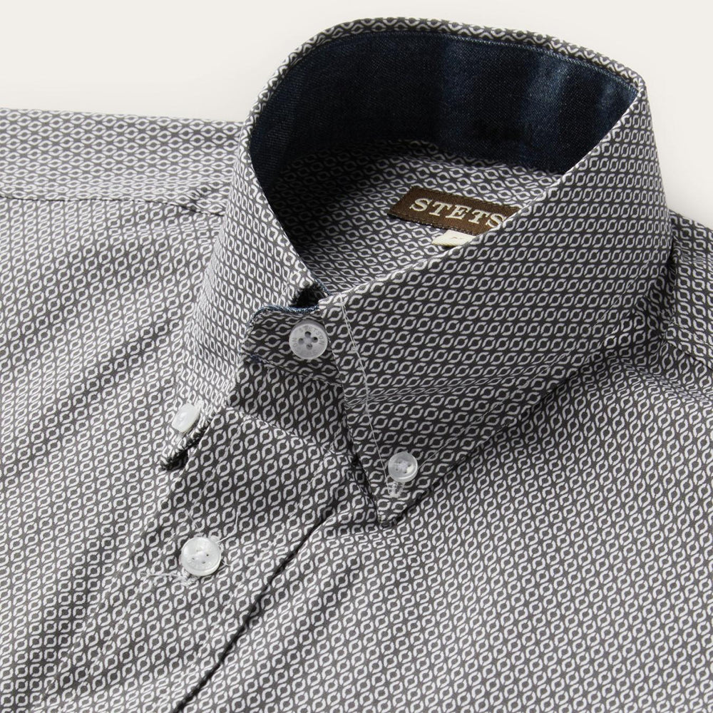 Men Western Shirts | Stetson Grey Geo Print Button Front Shirt Grey