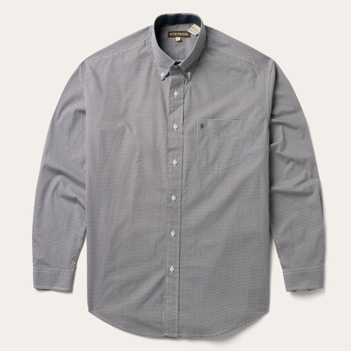 Men Western Shirts | Stetson Grey Geo Print Button Front Shirt Grey