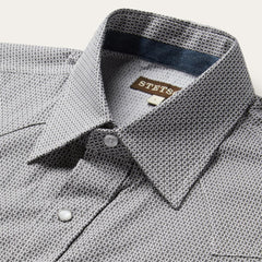 Men Western Shirts | Stetson Grey Geo Print Western Shirt Grey