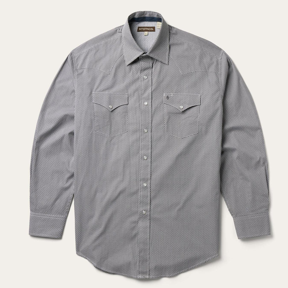 Men Western Shirts | Stetson Grey Geo Print Western Shirt Grey