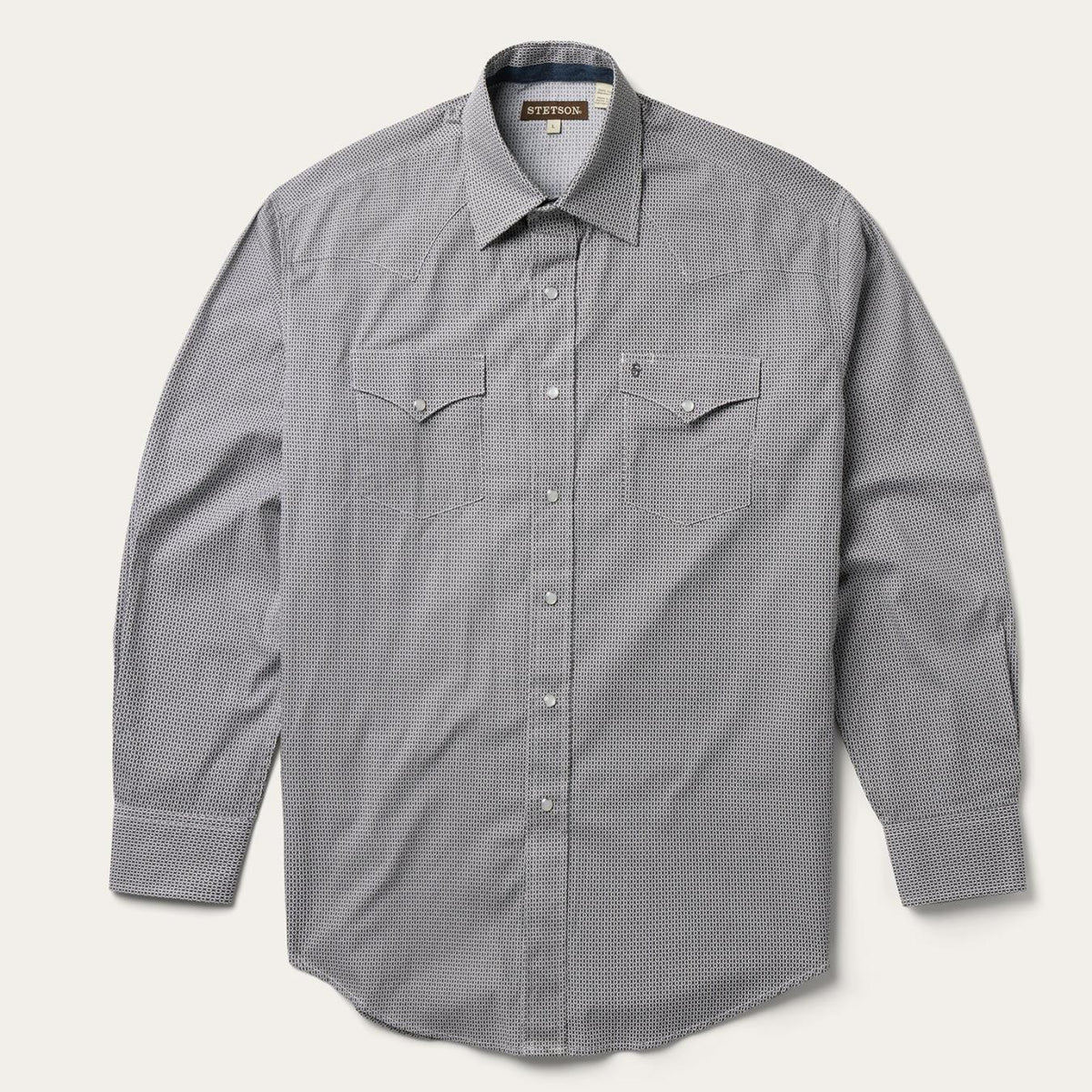 Men Western Shirts | Stetson Grey Geo Print Western Shirt Grey