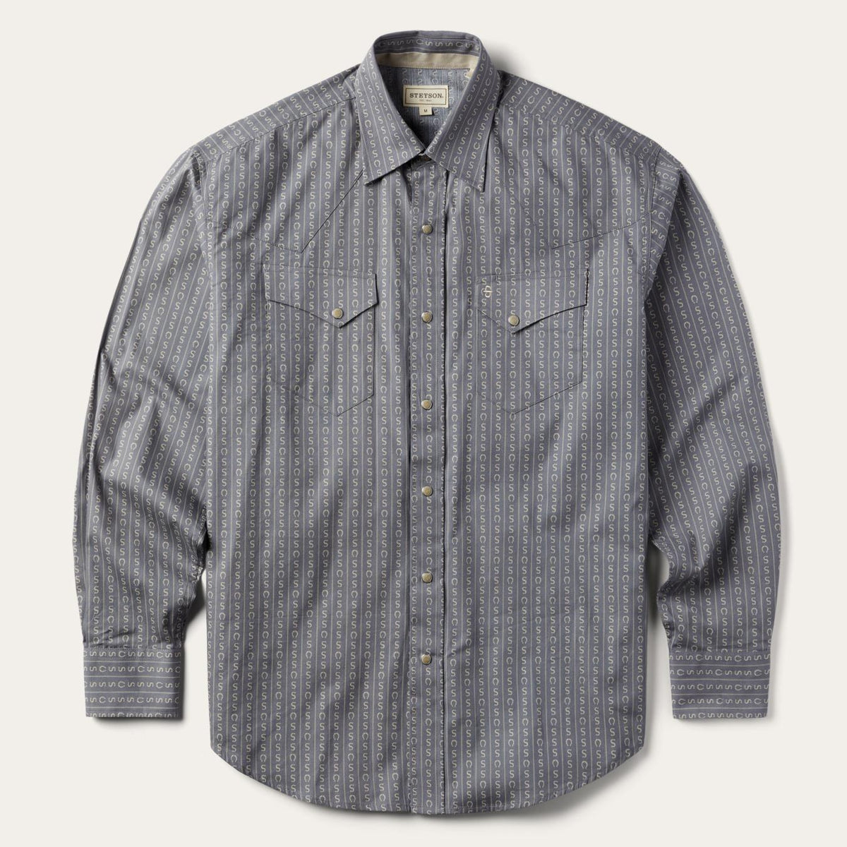 Men Western Shirts | Stetson Horseshoe Stripe Print Shirt Grey