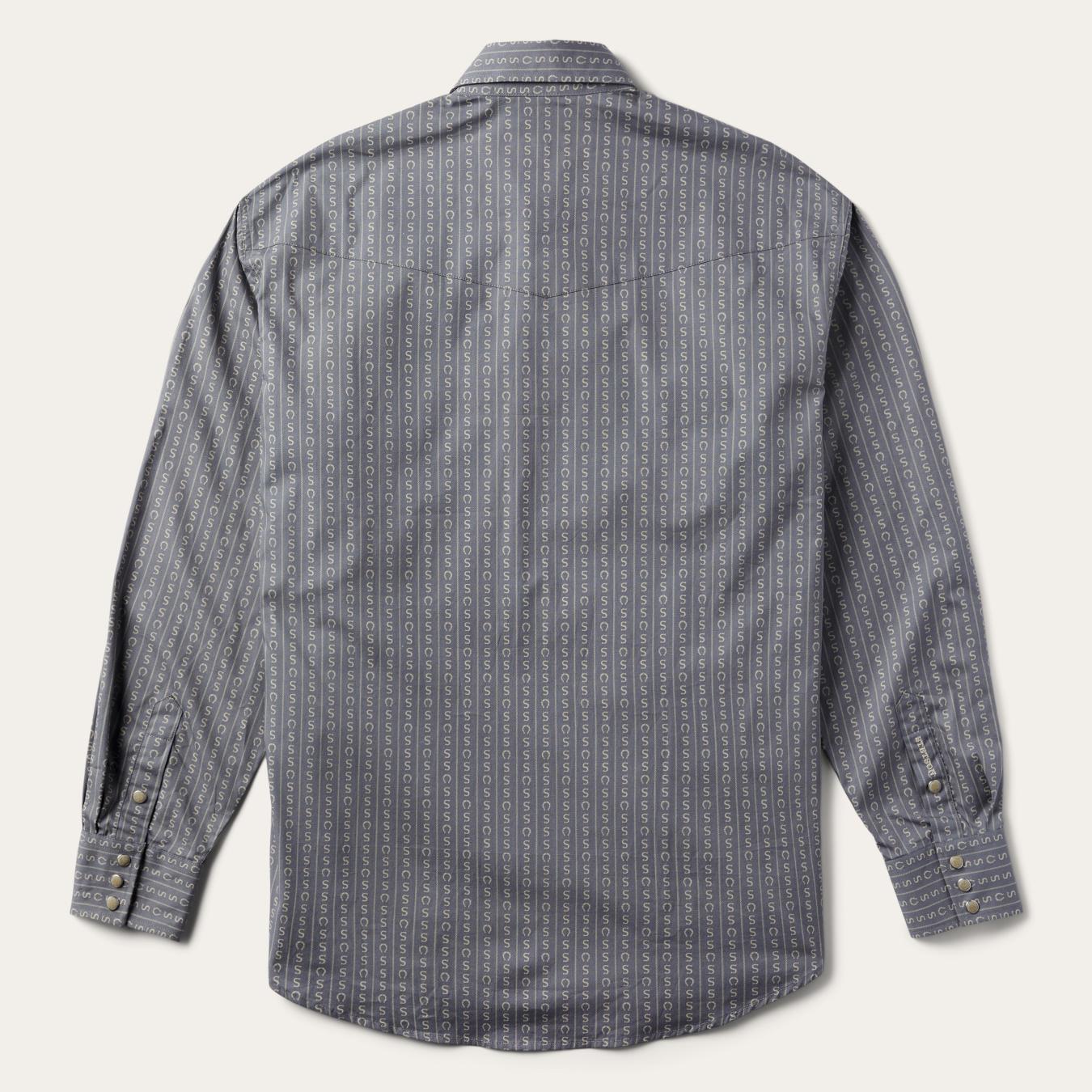Men Western Shirts | Stetson Horseshoe Stripe Print Shirt Grey