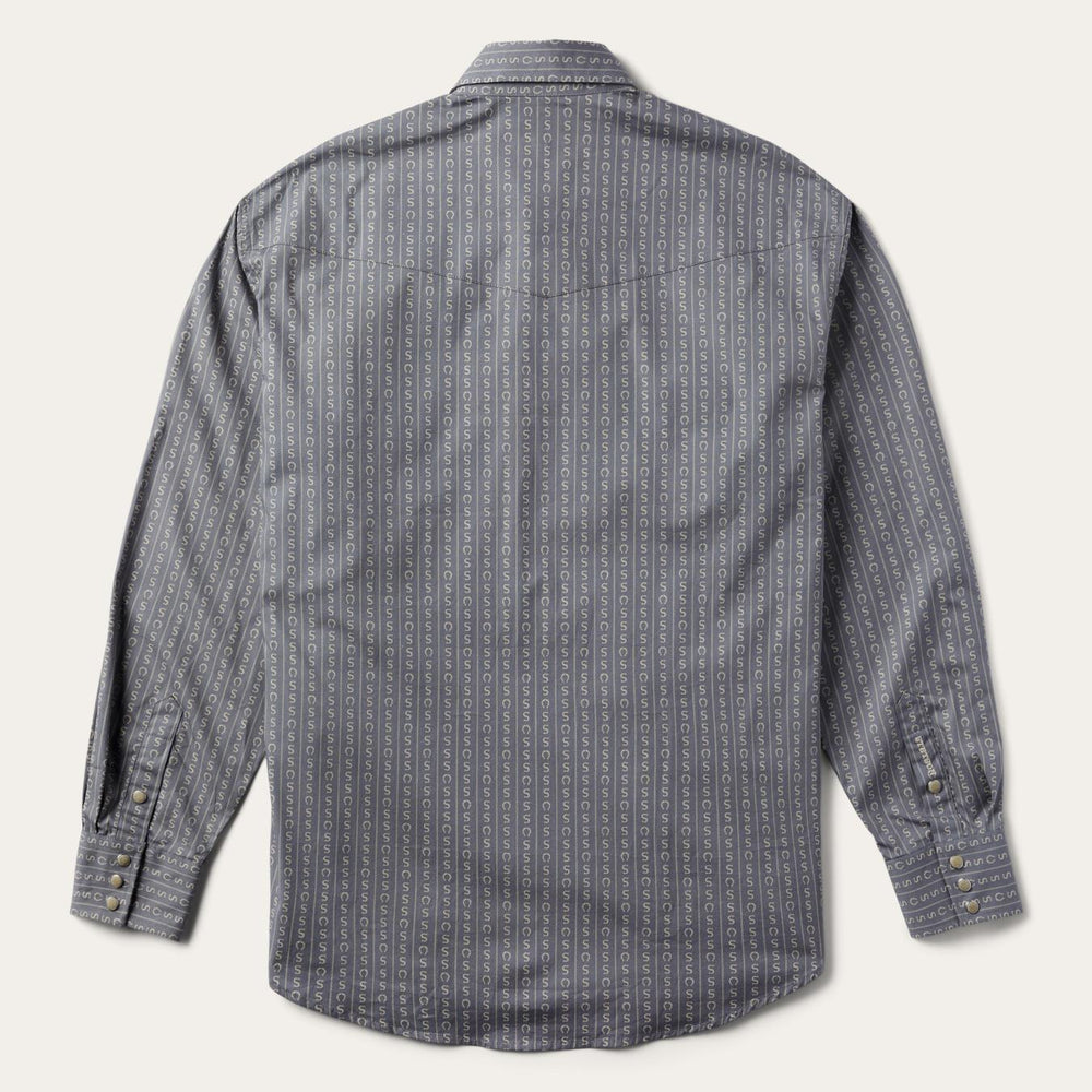 Men Western Shirts | Stetson Horseshoe Stripe Print Shirt Grey