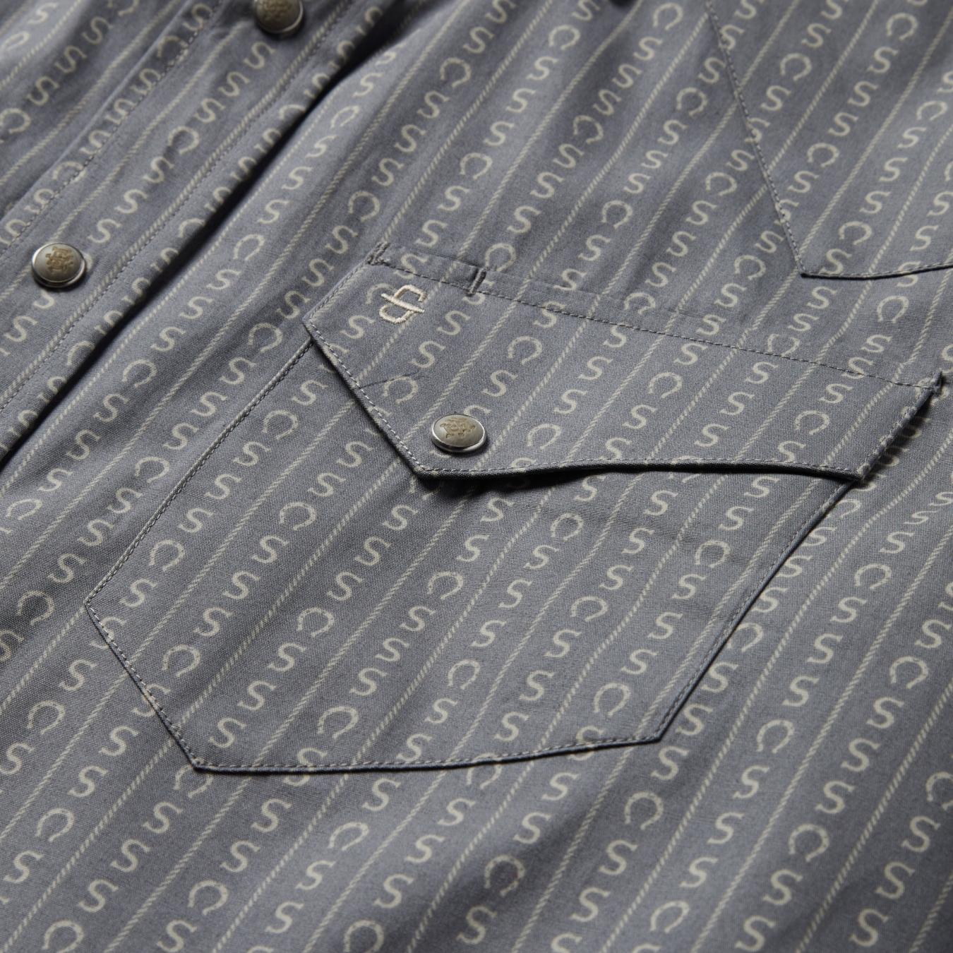 Men Western Shirts | Stetson Horseshoe Stripe Print Shirt Grey