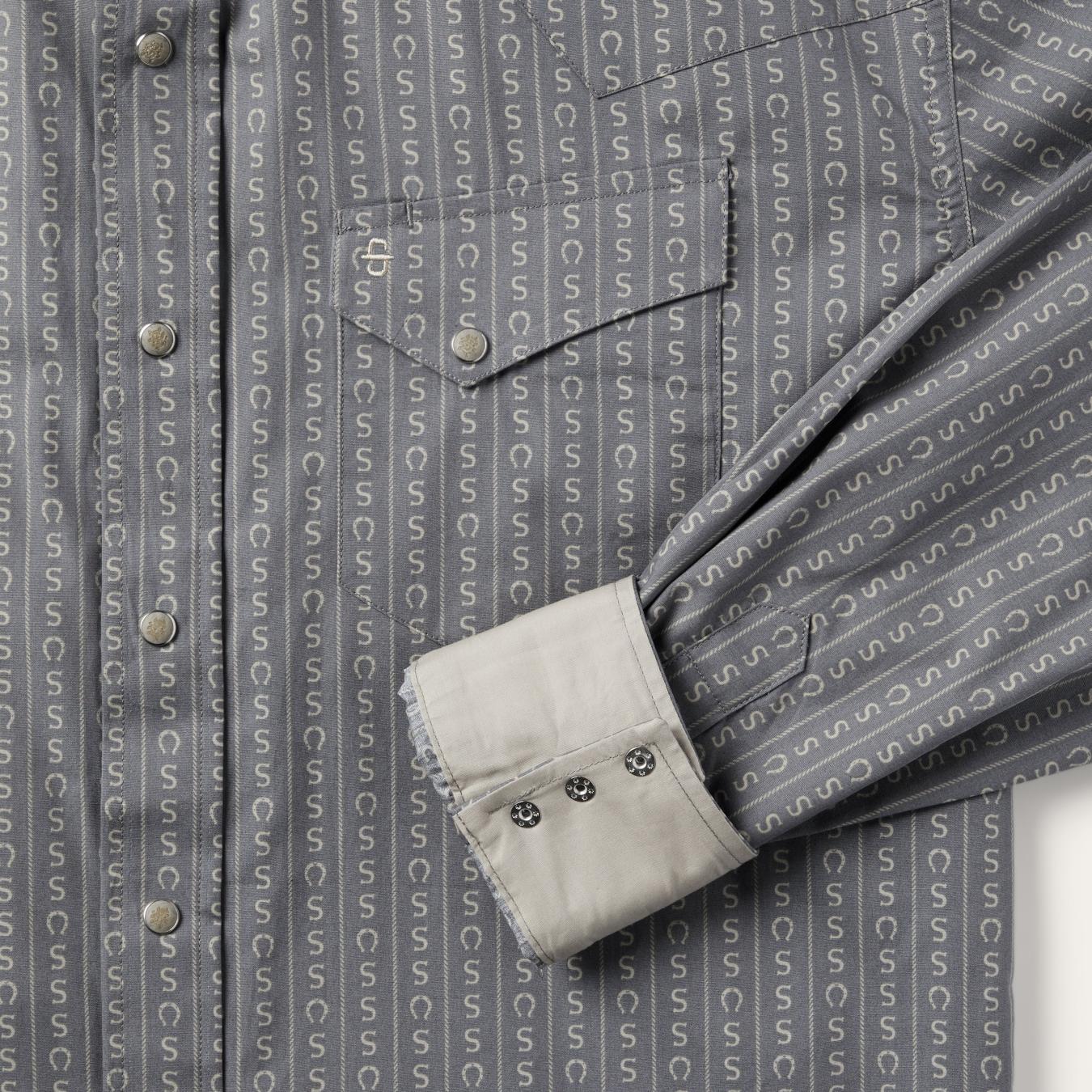 Men Western Shirts | Stetson Horseshoe Stripe Print Shirt Grey
